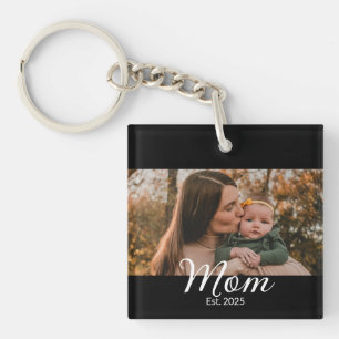 Moeder Stelde Modern Schrift Foto Op Sleutelhanger