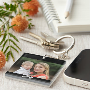 Moeder Stelde Modern Schrift Foto Sleutelhanger