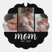 Moeder Stelde Modern Schrift Zwart 3 Foto Ornament Kaart (Voorkant)