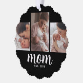 Moeder Stelde Modern Schrift Zwart 3 Foto Ornament Kaart (Links)
