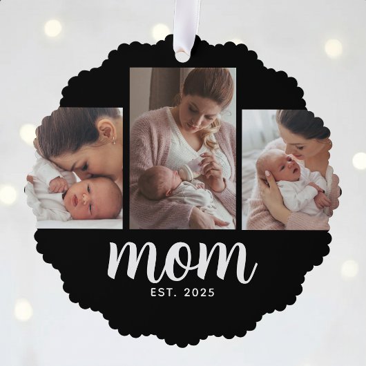 Moeder Stelde Modern Schrift Zwart 3 Foto Ornament Kaart
