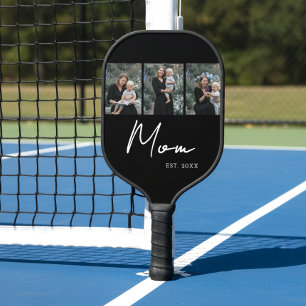 Moeder Stelde Modern Vet Schrift Zwart 3 Foto Pickleball Paddle