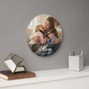 Moeder Stelde Modern Wit Script Foto Op Grote Klok