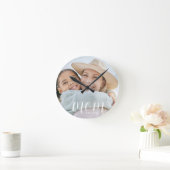 Moeder Stelde Modern Wit Script Foto Op Ronde Klok (Huis)