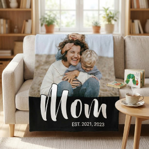 Moeder Stelde Modern Zwarte Schrift Foto Op Fleece Deken
