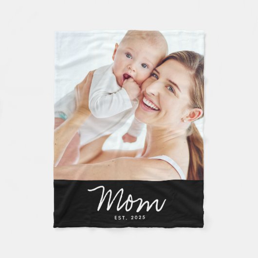Moeder Stelde Modern Zwarte Script Foto Op Fleece Deken (Voorkant)