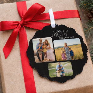 Moeder Stelde Moderne Script Black 3 Foto Ornament Kaart