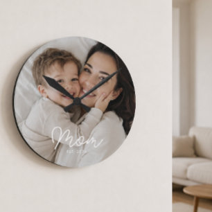 Moeder Stelde Moderne Witte Script Foto Op Ronde Klok