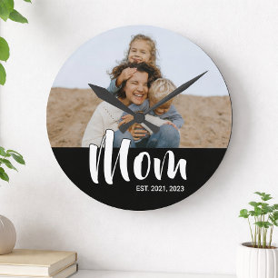 Moeder Stelde Moderne Witte Script Foto Op Ronde Klok