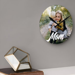 Moeder Stelde Moderne Witte Script Foto Ronde Klok