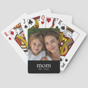 Moeder Stelde Moderne Zwarte Foto Op Pokerkaarten