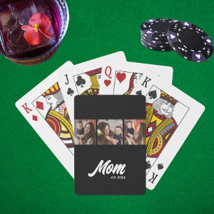 Moeder Stelde Moderne Zwarte Foto Op Pokerkaarten