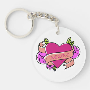 Moeder Tattoo Roze Zwart Wit Bloemen Hart Liefde Sleutelhanger