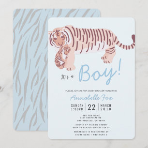 Moeder Tijger & Cub Blue Boy Baby shower Uitnodigi Kaart