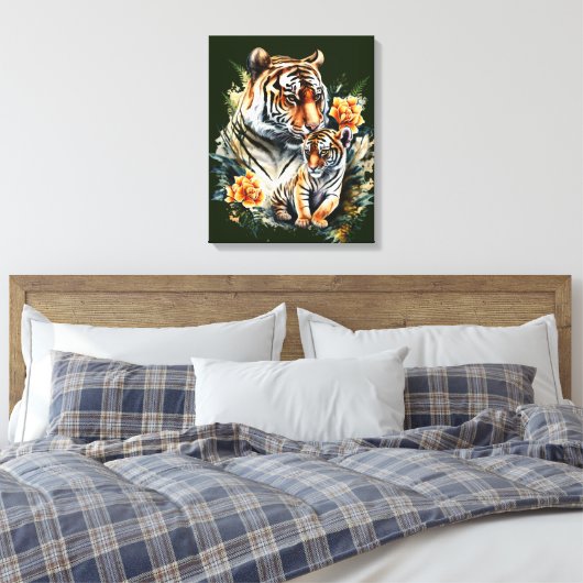Moeder Tijger met haar Cub Canvas Print (Insitu (Slaapkamer))