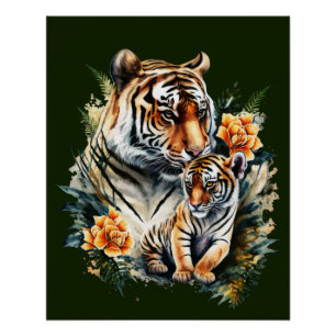 Moeder Tijger met haar Cub Glossy Poster Perfect Poster