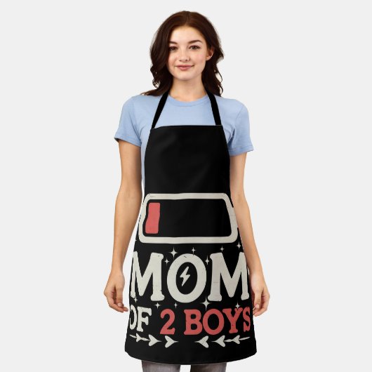 Moeder van 2 jongens Lage batterij Grappige Moeder Schort (Gedragen)
