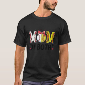 Moeder van beide softbal honkbal mama hart moeders t-shirt