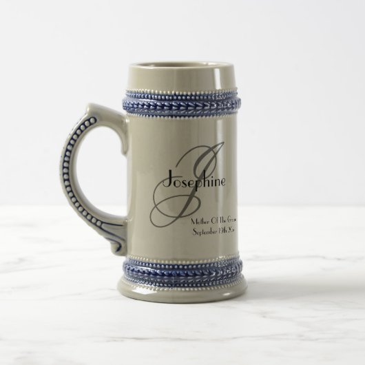 Moeder van bruidegom geschenk script modern monogr bierpul (Links)
