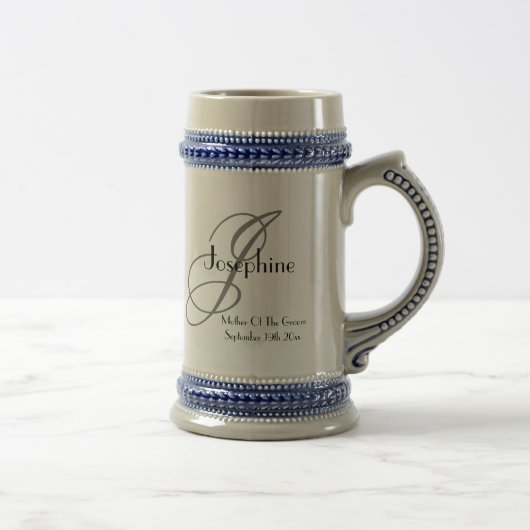 Moeder van bruidegom geschenk script modern monogr bierpul (Rechts)