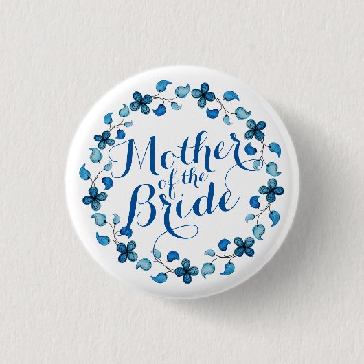 Moeder van de Bride Blue Floral Wedding Button (Voorkant)