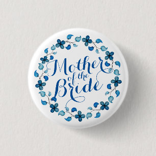 Moeder van de Bride Blue Floral Wedding Button