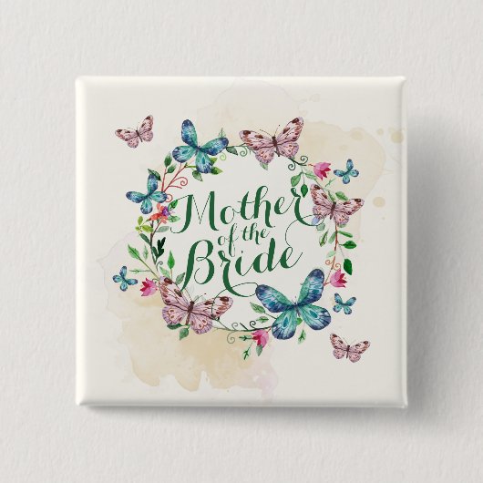 Moeder van de Bride Butterfly Wreath Pin Button (Voorkant)