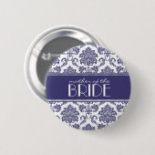 Moeder van de Bride Damask Button in blauw (Voorkant /achterkant)