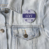 Moeder van de Bride Damask Button in blauw (In situ)