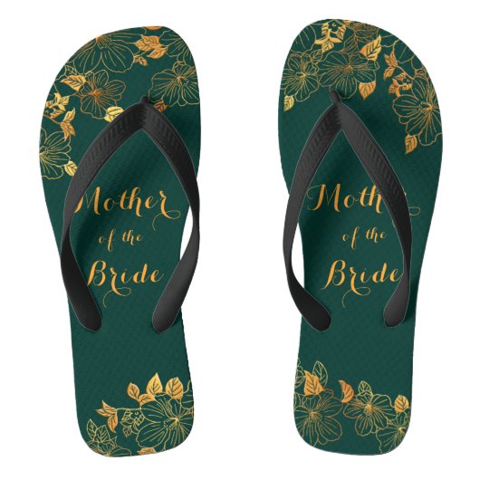 Moeder van de Bride Emerald Green & Gold Foliage Teenslippers (Voetbed)