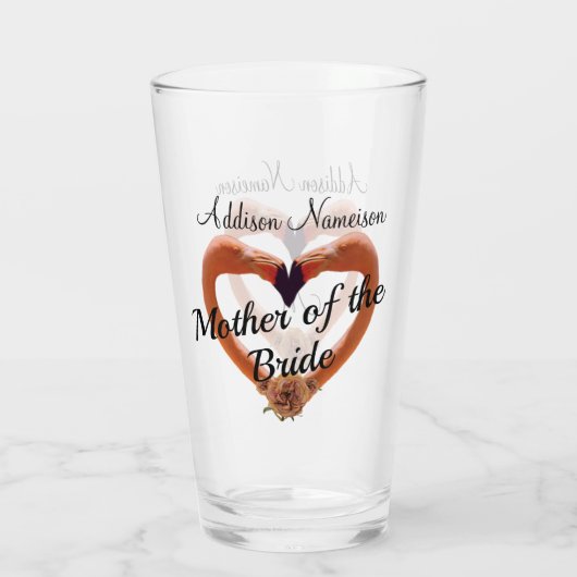 Moeder van de Bride Flamingo Wedding Heart Glas (Achterkant)
