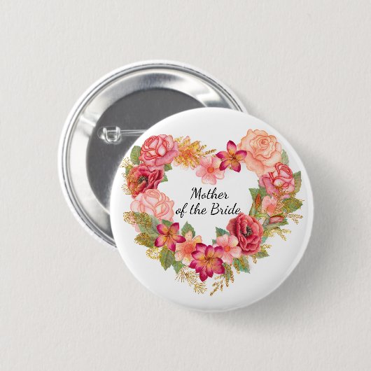 Moeder van de Bride Floral Wreath Button (Voorkant /achterkant)