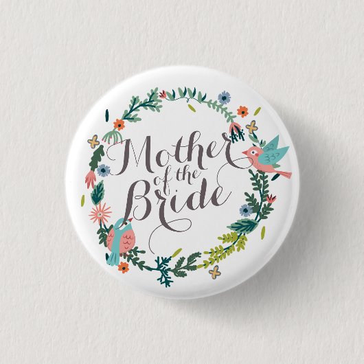 Moeder van de Bride Floral Wreath Wedding Button (Voorkant)