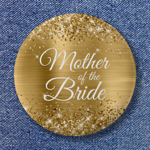 Moeder van de Bride Glittery Gold Foil Ronde Button 5,7 Cm