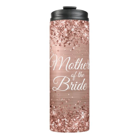 Moeder van de Bride Glittery Roos Gold Glam Thermosbeker (Voorkant)