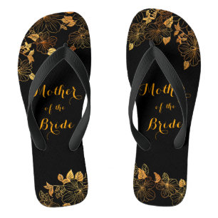 Moeder van de Bride Luxury Black & Gold Foliage Teenslippers