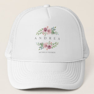 Moeder van de Bride Naam Roze Waterverf Garland Trucker Pet