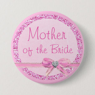 Moeder van de Bride Pink Bow Faux Glitter Button