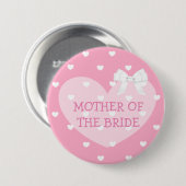 Moeder van de Bride Pink Hearts White Bow Button (Voorkant /achterkant)