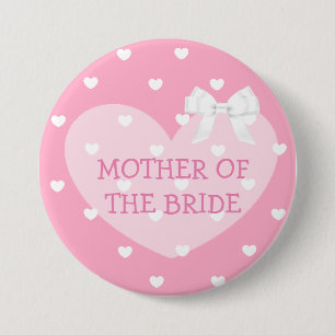 Moeder van de Bride Pink Hearts White Bow Button