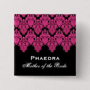 Moeder van de Bride Pink Lace Damask Aangepaste na Vierkante Button 5,1 Cm