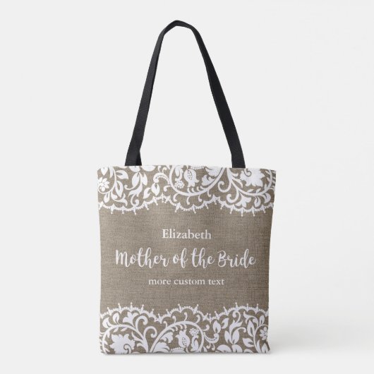 Moeder van de Bride Rustic Lace Burlap Custom Tote Bag (Achterkant)