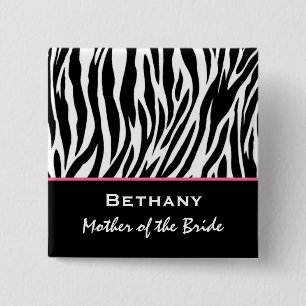 Moeder van de Bride Zebra Druk Aangepaste naam Vierkante Button 5,1 Cm