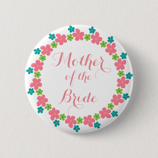 Moeder van de bruid bloemencalligrafie bruiloft ronde button 5,7 cm (Voorkant)