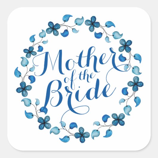 Moeder van de bruid Blue Floral bruiloft Sticker (Voorkant)