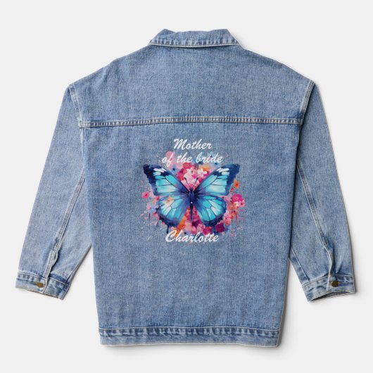 Moeder van de bruid Bruiloft Vlinder Roze Bloem Denim Jacket (Achterkant)