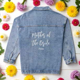 Moeder van de bruid bruiloft wit script denim jacket