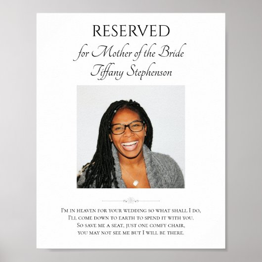 Moeder van de bruid foto Stoel reserveren Trouwher Poster (Voorkant)