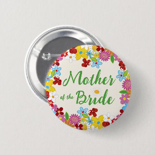 MOEDER VAN DE BRUID Lente Bloem Bruiloft Naambordj Ronde Button 5,7 Cm