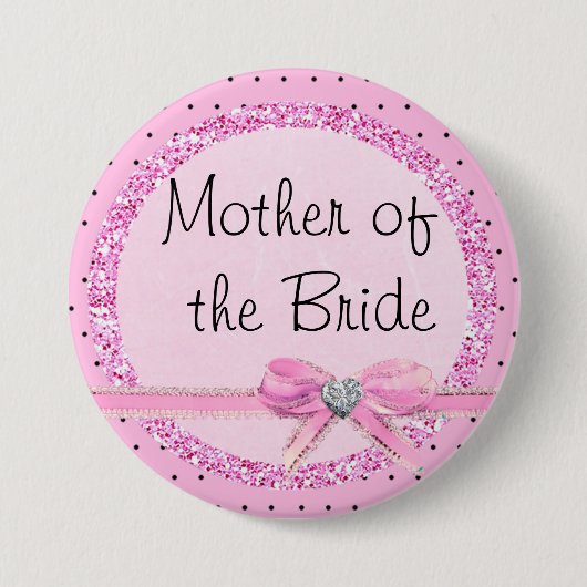 Moeder van de bruid Roze en zwarte Stippen Button (Voorkant)